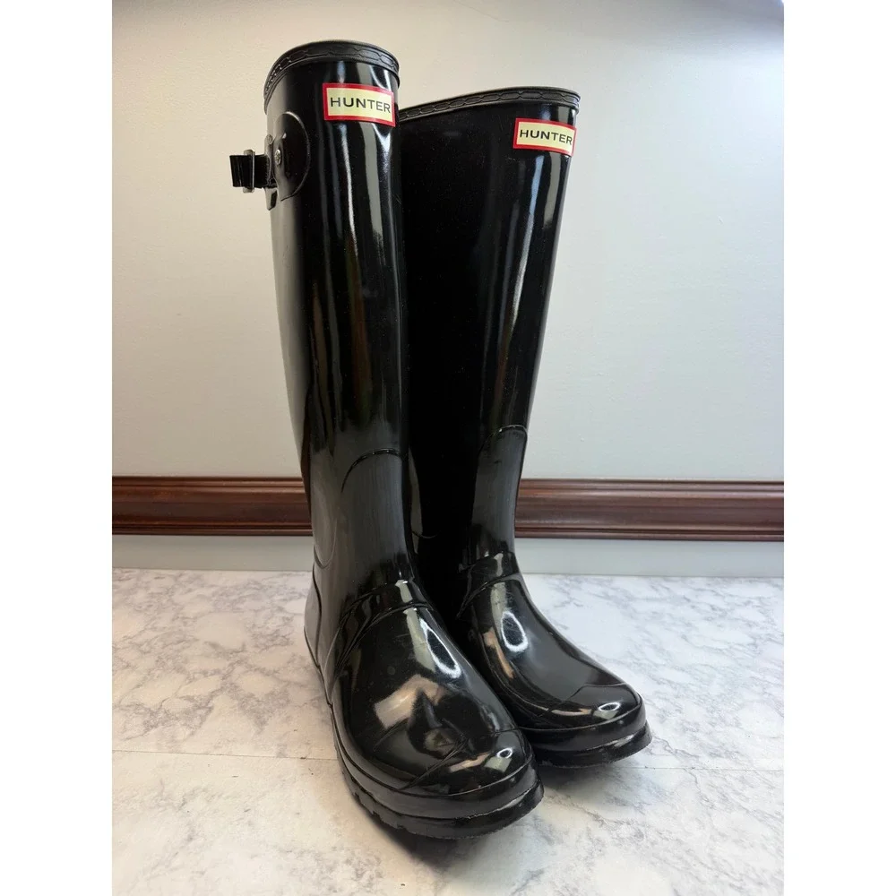 Hunter Original Tall Gloss Rain Boots Black WFT1000RGL Womens Sz 9 US 7 UK 40/41
